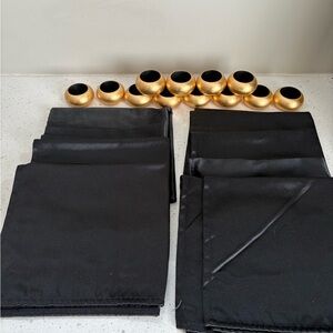 Elegant Black Napkins with Gold Napkin Rings